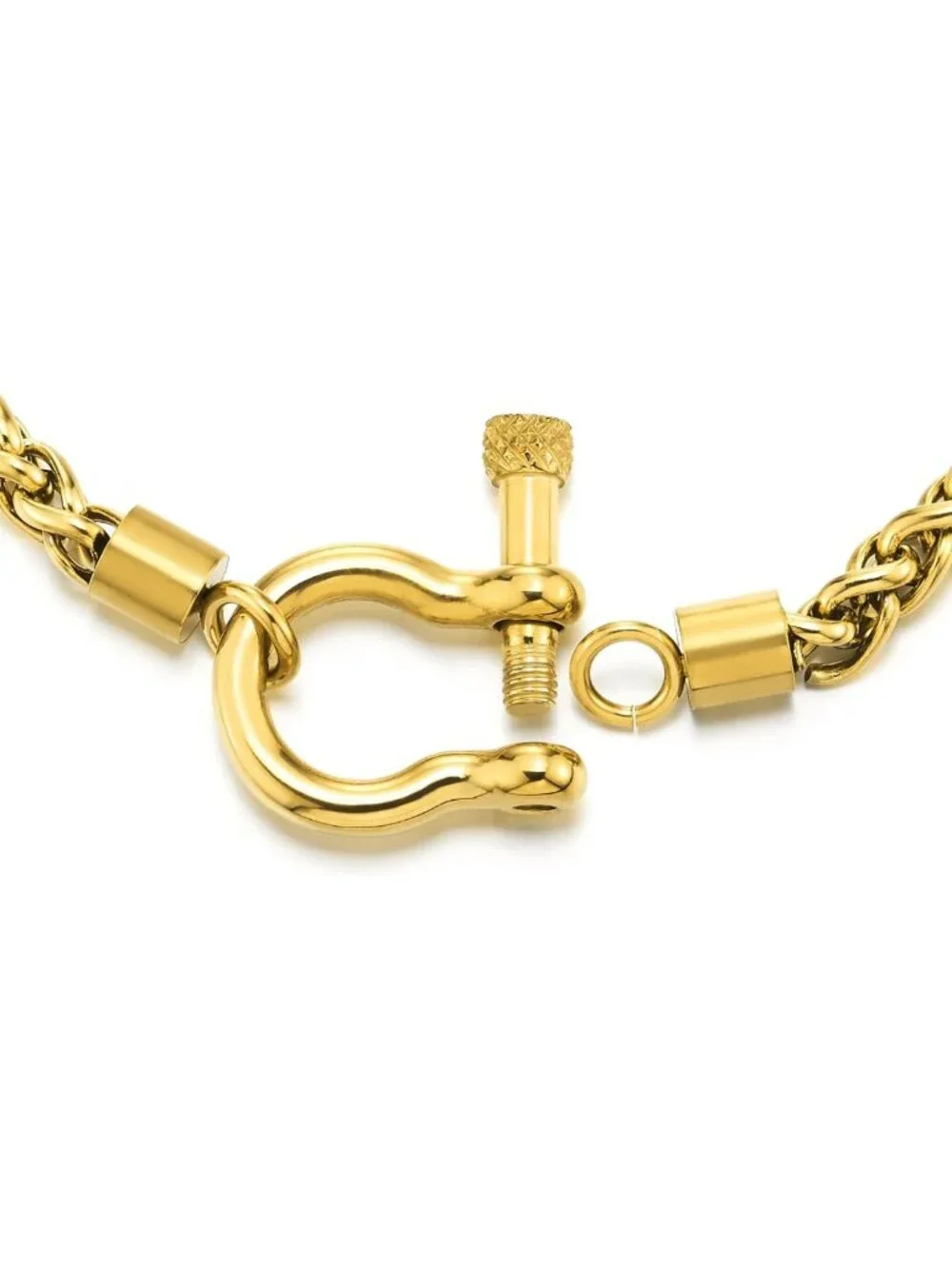 Stylish Stainless Steel Wheat Chain Necklace with Horseshoe Clasp & Anchor